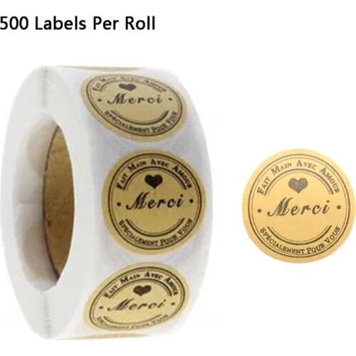 500pcs Natural Kraft Merci French Thank You Fait Main Avec Amour labels Stickers for DIY Seal Label Baking Package Stickers D7YE