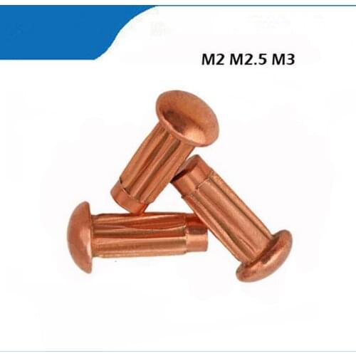 Free shipping 100Pcs M2/2.5/3*4mm/5mm/6mm/8mm GB827 Copper Rivets plate rivets knurled copper rivets solid rivets High quality