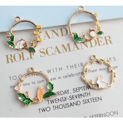 Free Shipping 60pcs Hollow Out Floral Circle Earring Pendants Gold Tone Plated Oil Drop Animal Rabbit Carrot Fruit Alloy Pendant