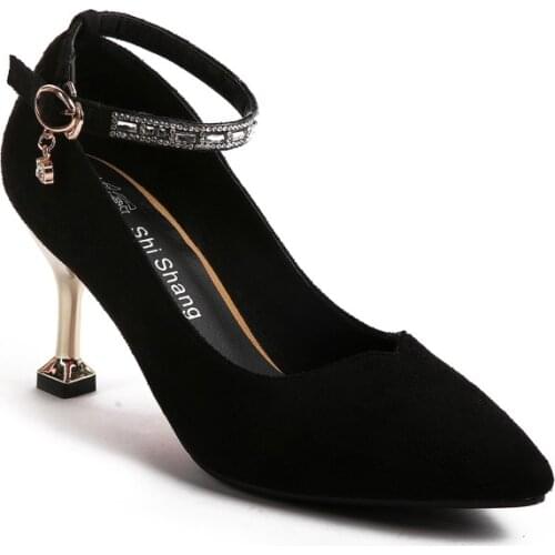 Big Size 11 12 13 14 15 16 ladies high heels women shoes woman pumps Metal pointed buckle with shallow suede cup and single shoe