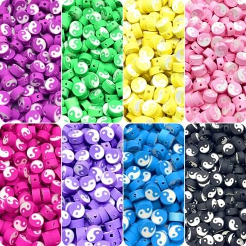 30pcs/Lot 10mm Tai Chi Clay Beads Oval Shape Clay Spacer Beads For Jewelry Making DIY Bracelet Necklace Earrings Accessories