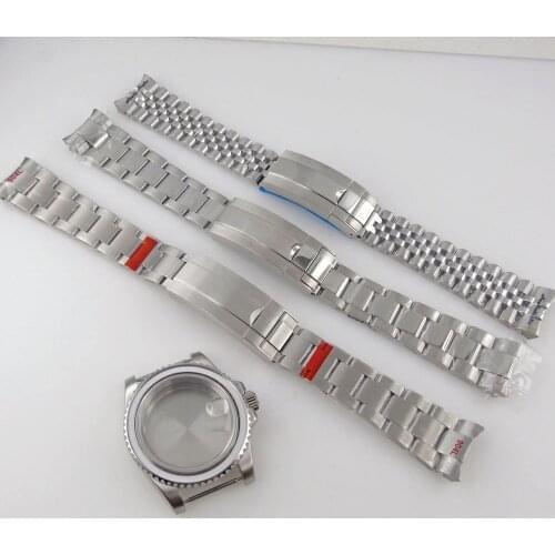 40mm Watch Case+Steel Bracelet Fit For NH35 NH36 Miyota 8215 821A ETA 2836 DG 2813 Movement Sapphire Rotating Bezel No Insert