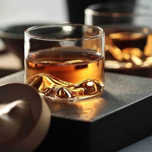 Irish Whiskey Wine Cup Small Mountain with Wooden Base Unique Gift Glass Cup Whiskey Beer Cup Bar Hotel Drinkware Cup Tea Cup Cu