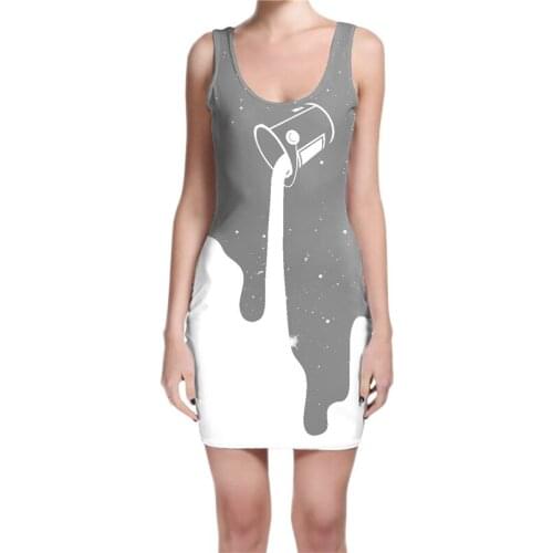 Custom Made Big Outer Space Spill (Grey) Sublimation Print Milk Silk Dress
