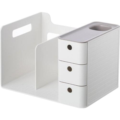 K92C 1 Pc Students Stationery Holder with 2 Grids Book Holder 1 Pen Holder 3 Drawers