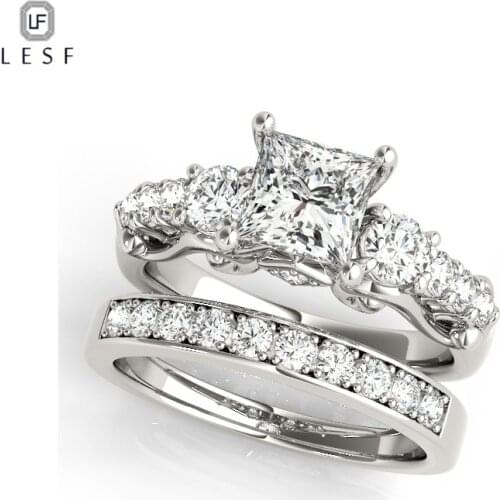 LESF Real Natural 925 Sterling Rings Set for Women Sona Simulated Diamond Wedding Rings Set Engagement Jewelry
