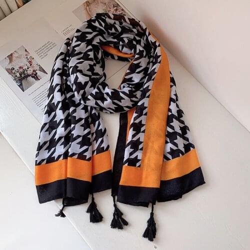 Fashion Autumn Women Viscose Scarf Lovely Houndstooth Tassel Beach Hijab Shawls and Wraps Female Foulards Echarpe Muslim Hijab