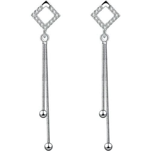 KOFSAC Trendy 925 Silver Earrings For Women Jewelry Shiny Zircon Hollow Square Earring Long Tassel Ear Line Female Accessories