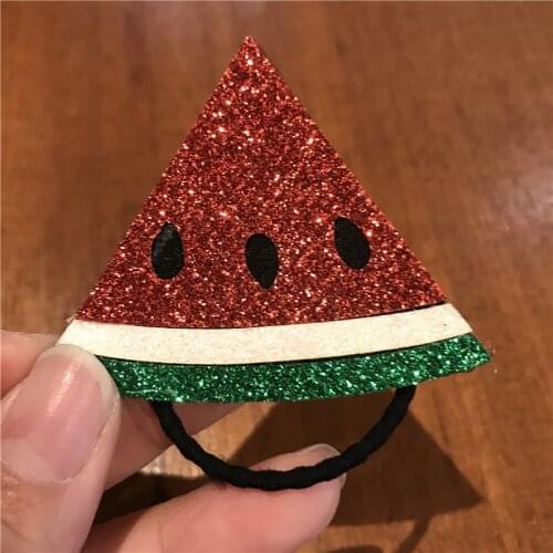 New 1pcs Fruit Hairband Watermelon Icon Elastic Rubber Hair Clip Girl Hair Accessories Ponytail Scrunchies Shining Fabric