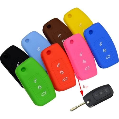 OkeyTech Silicone Key Remote Cover Case Protect For Ford Fiesta Focus 2 Ecosport Kuga Escape 3 Buttons Car Flip Key Accessaries