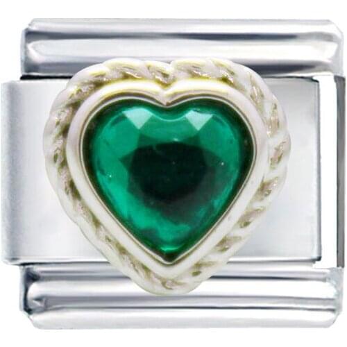 Wholesale Composable Links Classic 9mm Green Heart Love May Birthstone Italian Charm Bracelet Fit Zoppini
