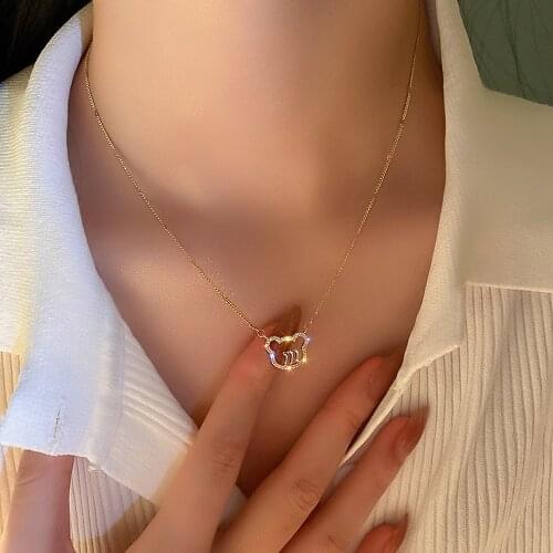 NEW Women Fashion Jewelry Bear Shape Necklace Simple Crystal Hollow Clavicle Choker Gold Color Rhinestone Jewelry