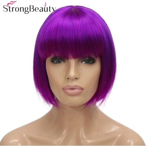 StrongBeauty Short Straight Bob Wig Synthetic Cute Womens Party Cosplay Wig Green Pink Purple Hair