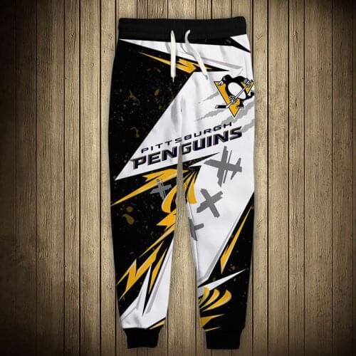 Pittsburgh mens casual Penguins sports pants Stitching design yellow flowers cartoon penguin print sweatpants