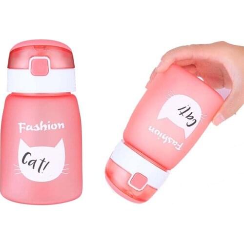 1Pcs 430ml Children Kids Baby Cartoon Cat Lovely Eco-friendly With Lid Hiking Straw Type Plastic Water Feeding Bottle Outdoor