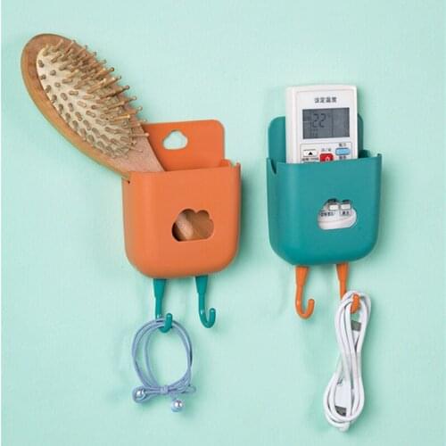 1Pcs Plastic Cute Cartoon Wall-mounted Storage Box With Hook for TV Air Conditioner Phone Charger Remote Control Organizers