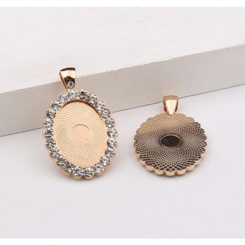 Reidgaller 5pcs gold blank oval frame cabochon settings 18x25mm crystal rhinestone pendant base trays diy metal bezels