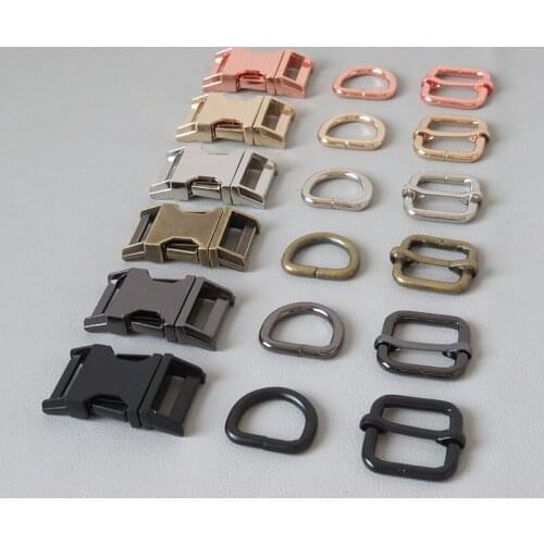 20Sets/Pack 15mm Pet Dog Collar Accessory Paracord Metal Buckle Belt D Ring Snap Hook Adjuster Harness Straps Outdoor Clasp