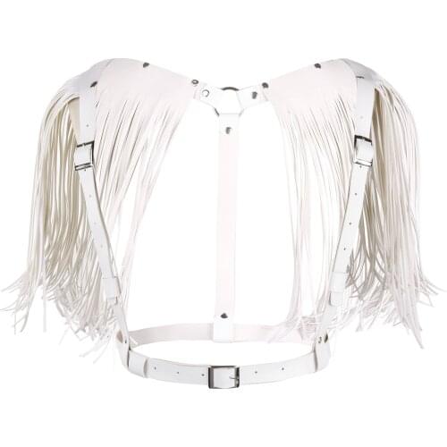 Sexy Women PU Leather Shoulder Tassels Straps Body Sexy Chest Harness Belt Club Party Punk Gothic Rave Bondage Cosplay Costumes