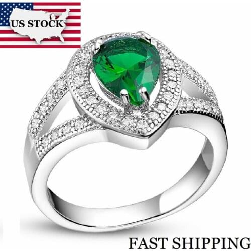 US STOCK 5% Off Uloveido Love Micro Pave Anniversary Ring Green Rings for Women Blue Wedding Ring J589