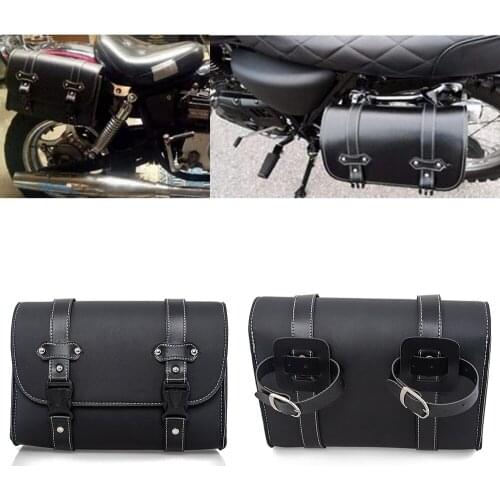 Motorcycle Handlebar Tool Bag Black PU Leather Front Fork Saddlebag Storage Sissy Bar Pouch Universal Travel Accessory Pouch