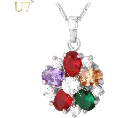 U7 Fashion Necklace For Women Accessories Indian Jewelry Wholesale Flower Zirconia Pendant Necklace Women P602