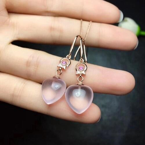 Party Top Sale Best Elegant Gift Rose Quartz Earring 925 Sterling Silver 100% Natural and Real Rose Quartz Earring