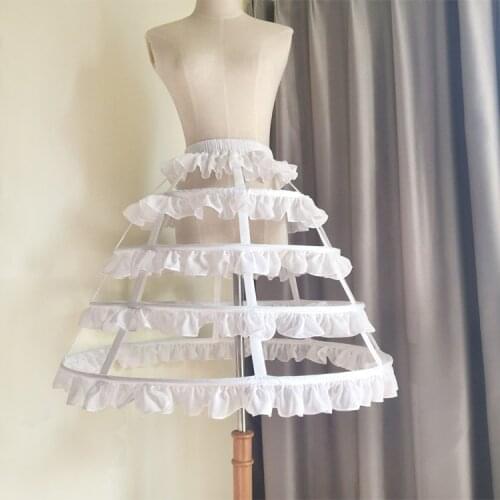 Cosplay Fishbone Skirt Ruffle Petticoat 4 Hoops Lolita Birdcage Petticoat Cosplay Girl White/Black 2018