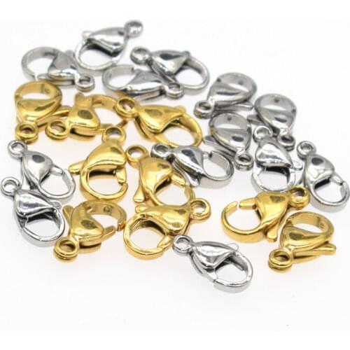 Nave Fade 9-15mm 10pcs/lot 100%Stainless Steel Gold Plated Lobster Clasp Hooks for Necklace&Bracelet Chain DIY Jewelry Findings