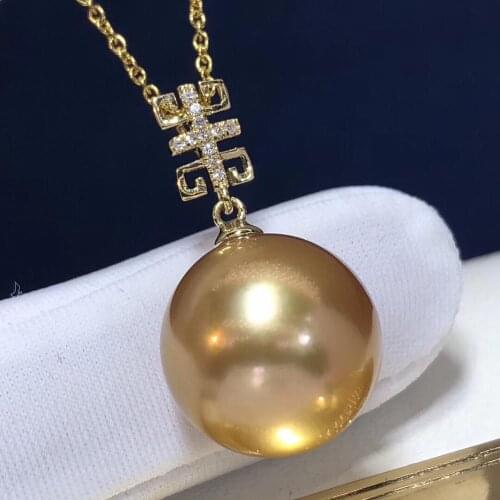 Pearl Pendant 15-14mm Fine Jewelry 18K Gold Natural Golden Pearl Pendant Necklaces for Women FIne Pearls Pendants