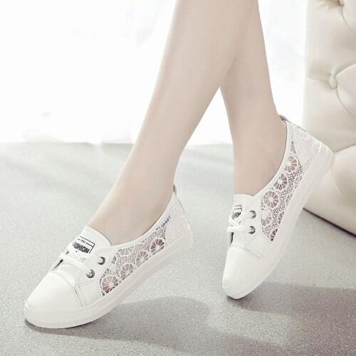 2021Woman Shoes Summer New Fashion Shoes Woman Casual Breathable Lace Leather Simple Women Casual Shoes Sneakers Breathable Mesh
