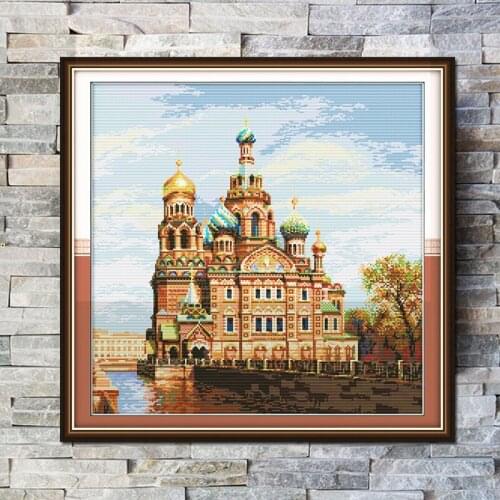 Golden Castle Cross Stitch Kit European Style Eco Cotton White Cloth Print 11CT 14CT Hand Embroidery Home Decoration Painting