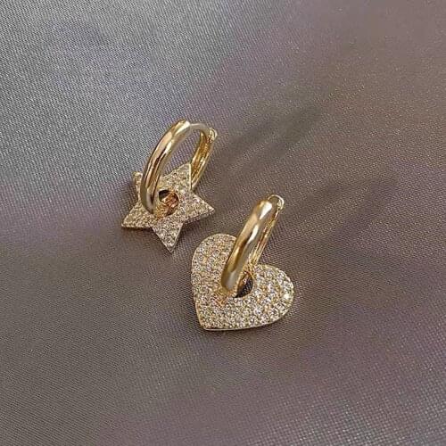 Golden asymmetric heart-shaped pierced earrings 2021 trend ladies small simple five-pointed star earrings steampunk accessories