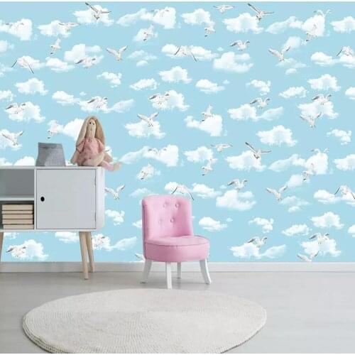 Milofi custom 3D wallpaper mural dreamy 3d blue sky white clouds seagull childrens room background wall decoration wallpaper