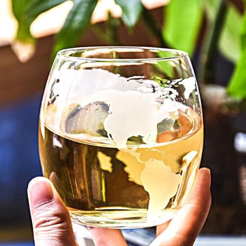 450ML World Globe Glasses Set of 2 by The Wine Savant, Whiskey Scotch Vodka Water or Juice Fashion Glasses Best Gift