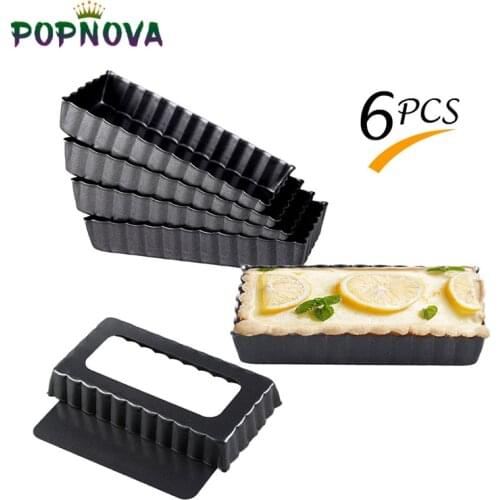 6 pcs Square Non-Stick Tart Quiche Flan Pan Mold Pie Pizza Cake Mold Removable Loose Bottom Fluted Heavy Duty Pizza Pan Bakeware