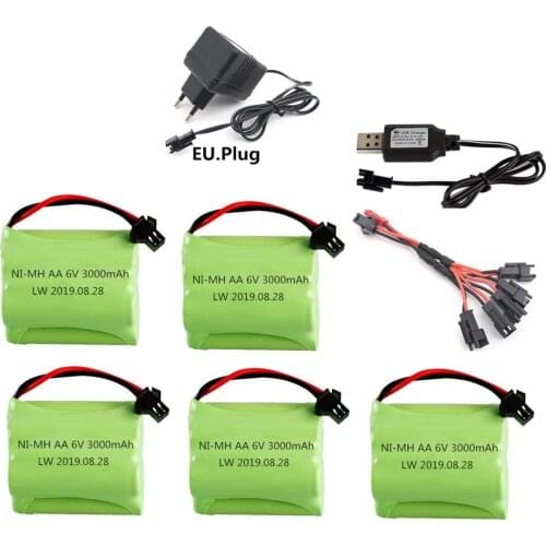 SM Plug) Ni-MH 6v 3000mah Battery + USB Charger For Rc toys Cars Tanks Robots Boats Guns 5* AA 6v Rechargeable Battery Pack