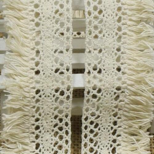 Free Shipping 20yards 40mm Beautiful Beige Cotton Lace Headband Bow DIY Handmade Clothing Accessories Tassel Lace Fringe Trims