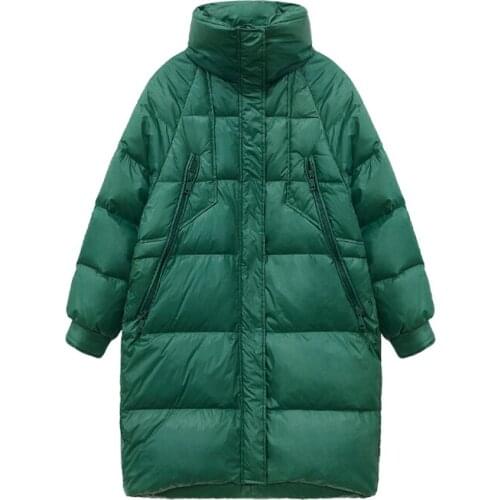 Over the knee mid-length slim Down jacket Women 2020 Winter New Loose stand-up collar white duck down thick Down jacket Female