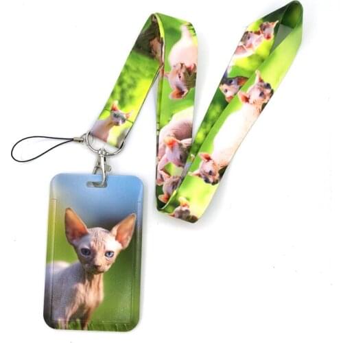 Sphynx Hairless Cat Key lanyard Car KeyChain ID Card Pass Gym Mobile Phone Badge Kids Key Ring Holder Jewelry Decorations