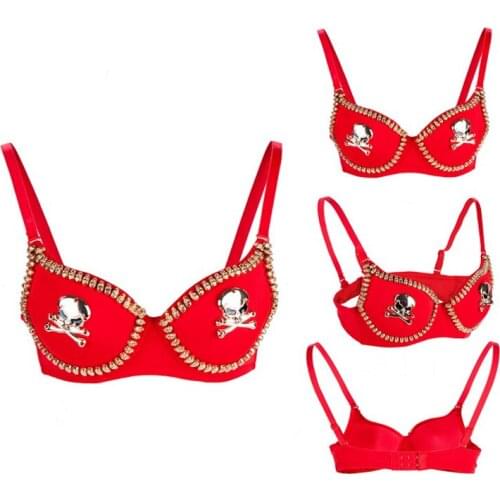 Gold Skulls Studded Black Cotton Sexy Bra Gothic Lingerie Push Up Brassiere Underwear Bras For Women Party Nightclub Bralette