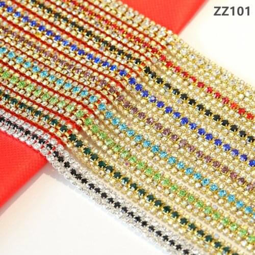 Zsbszc 1 Yard Crystal Sew On AB Rhinestone Cup Chain DIY Beauty SS8 SS16 3 Rows Fashion Accessories Clear Close Rhinestone ZZ101