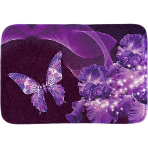 Purple Iris Beauty Butterflies Doormat Spring Landscape Door Mats For Living Room Bedroom Soft Short Plush Fabric Floor Mats