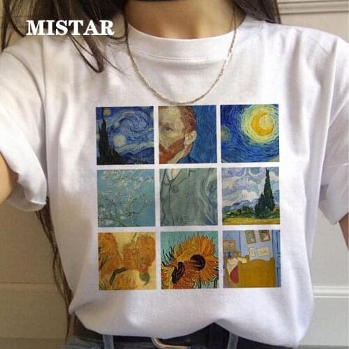 Aesthetic Fashion Top Tees Female Print Van Gogh Harajuku Women Vintage t Shirts Oil Painting Casual Funny T-shirt women clothes