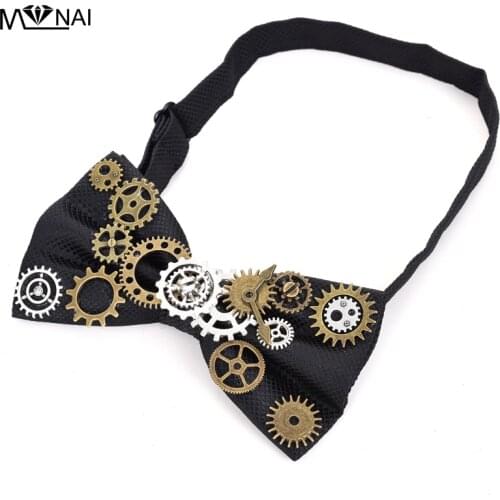 Handmade Men/Women Steampunk Bow Tie Punk Gear Necktie Gothic Vintage Retro Black Neckwear Unique