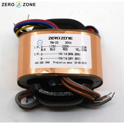 GZLOZONE 115V/230V 30W Dual 15V/1A R-type Transformer 30VA 15V*2 Pure Copper Transformer