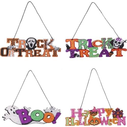 Halloween DIY Diamond Painting Crystal Wall Hanging Kit Door Pendant Crafts Decoration Gift Halloween Window Hanging Pendant