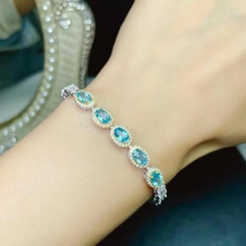 Classic 925 Silver Bracelet for Daily Wear 4mm*6mm Natural Light Blue Topaz Bracelet Sterling Silver Topaz Jewelry Gift for Wife