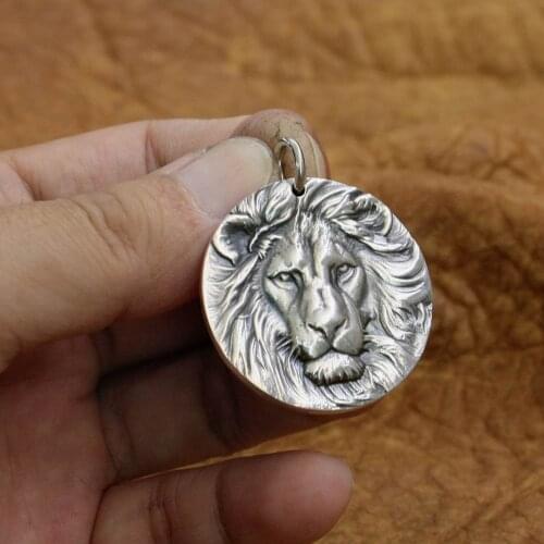 Relief Lion Pendant 925 Sterling Silver Fashion Biker Rock Punk Pendant TA228 Diameter 33mm JP