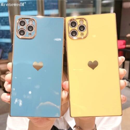 Cute Gold Electroplated Love Heart Phone Case For iPhone 12 Mini 11 Pro Max XR XS 7 8 Plus SE2 Soft Shockproof Protective Cover